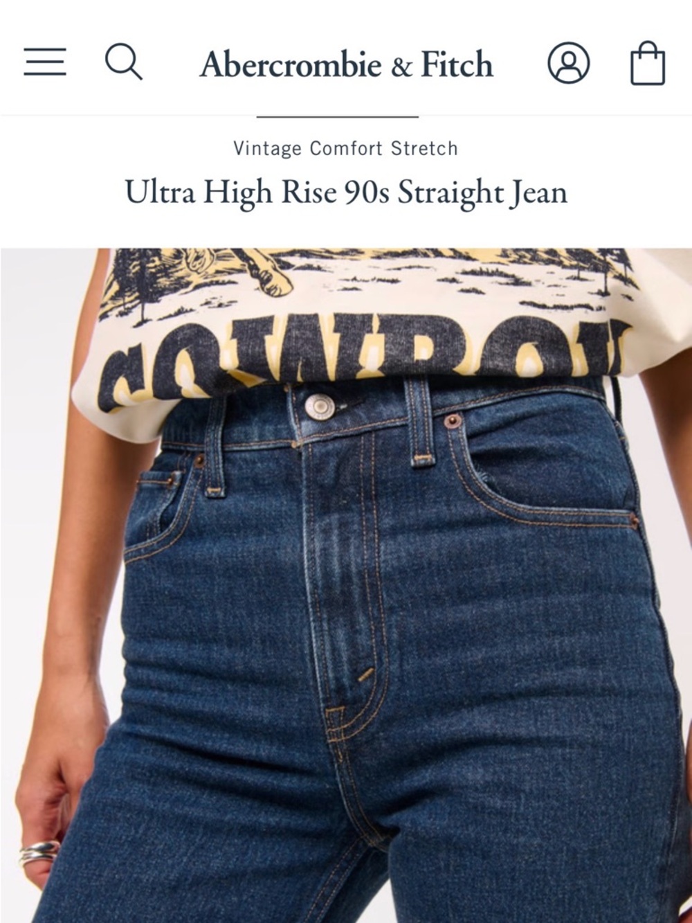 Abercrombie & Fitch Ultra High Rise 90s Straight Jeans in Dark Blue Denim